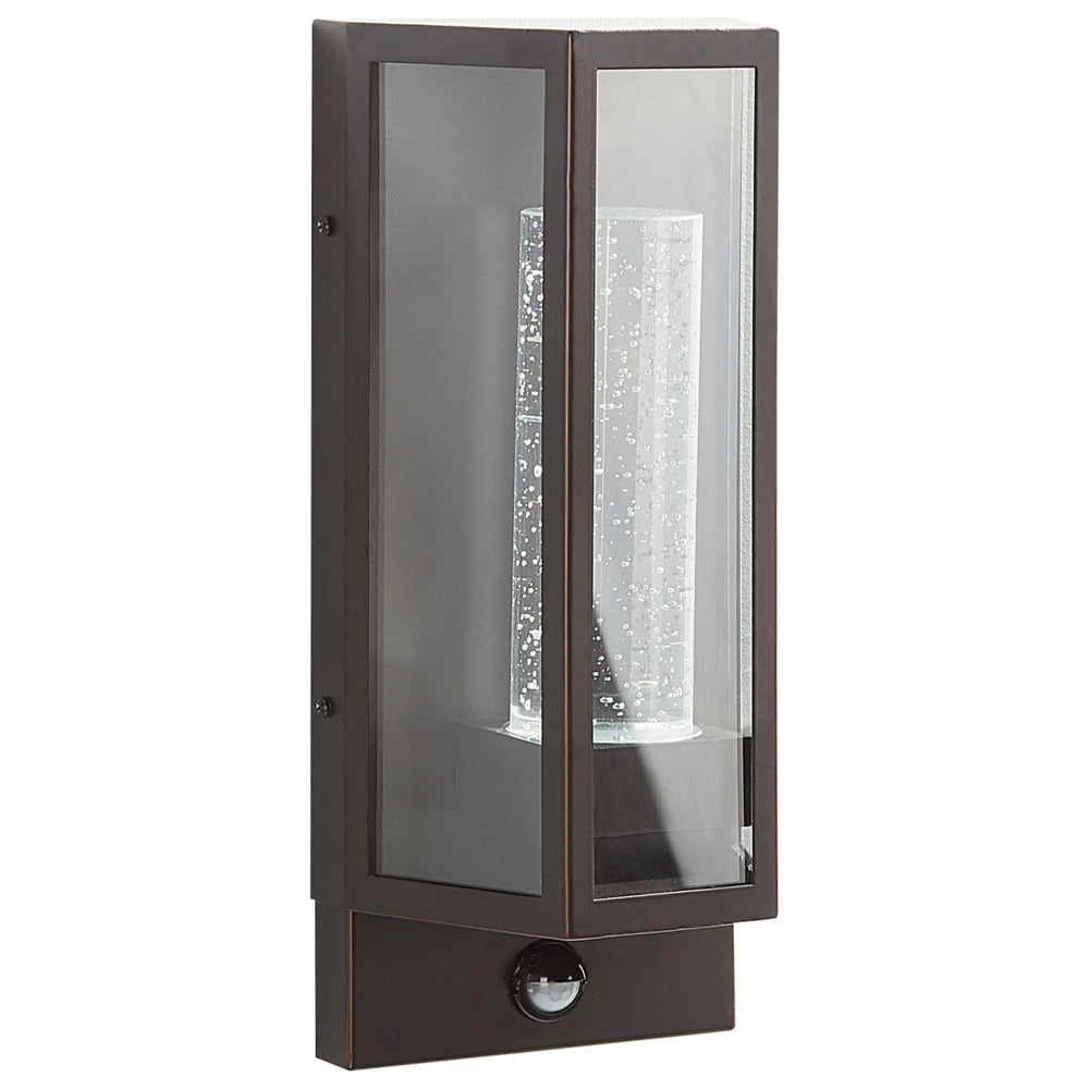 Lampada da parete esterna a LED in metallo marrone e vetro con sensore di movimento stile moderno