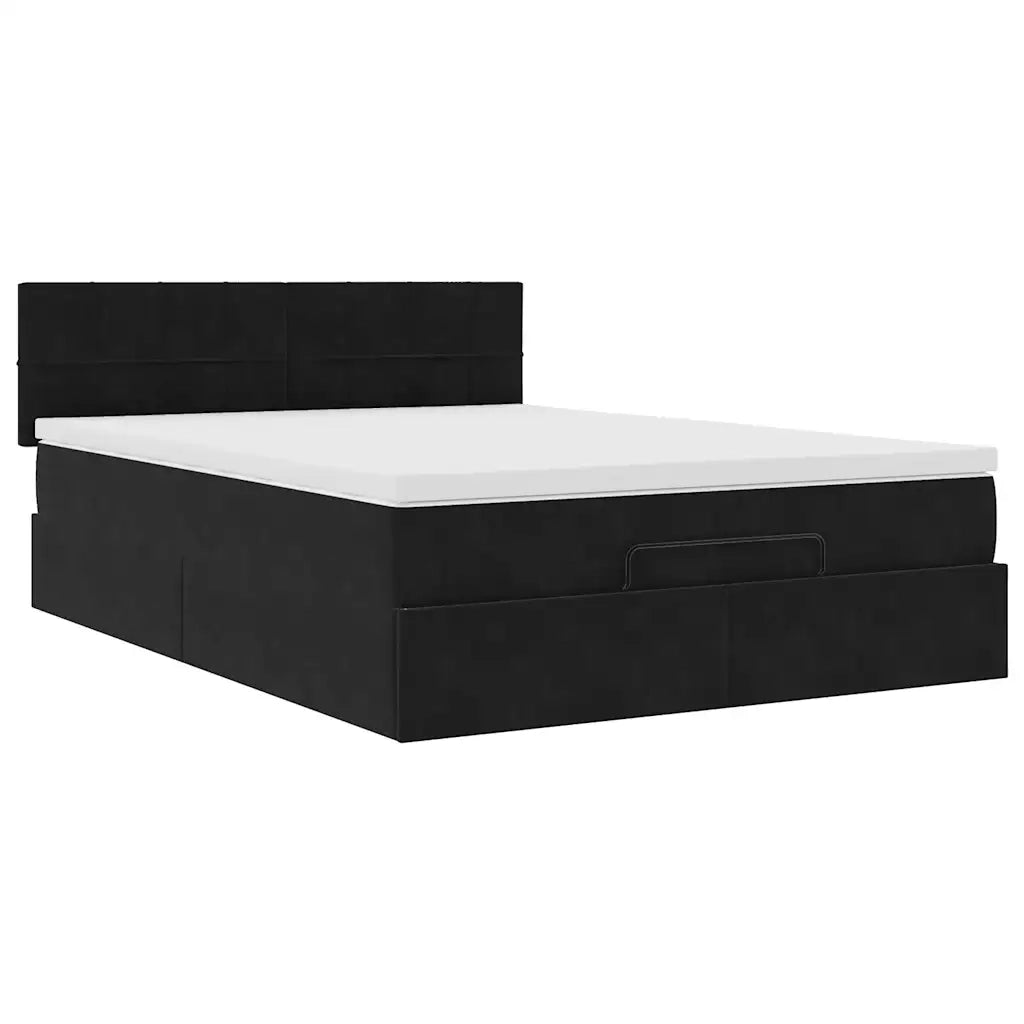 Struttura Letto Pouf con Materasso Nero 140x200 cm in Velluto 3312628