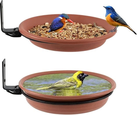 Due vasche per uccelli, vasca per uccelli da balcone, ring per balcone con fissaggio alla parete, attrattori per uccelli selvatici, accessori per vasche per uccelli, casette per uccelli appese e vasche per uccelli per il giardino