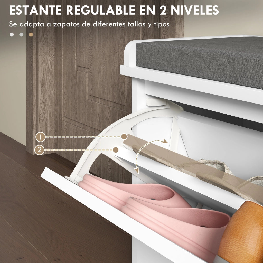 Cassettiera Scarpiera con Panca e Cuscino ¨C zephmum ¨C Bianco 80x26x48 cm