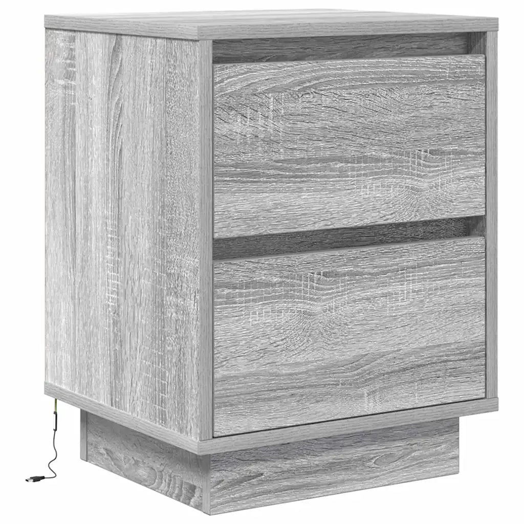 Comodino | Armadio da Notte | Mobiletto da notte con Luci LED Grigio Sonoma 38x34x50 cm