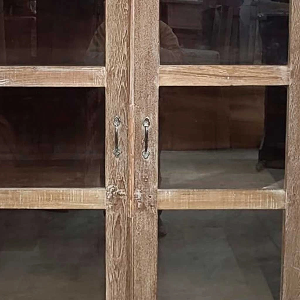 Vetrina in legno con finitura artigianale marrone, 110x45x180h cm