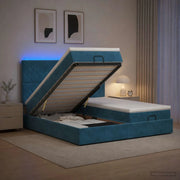 Letto Ottomano con Materasso e LED Blu scuro 160 x 200 cm 3458512