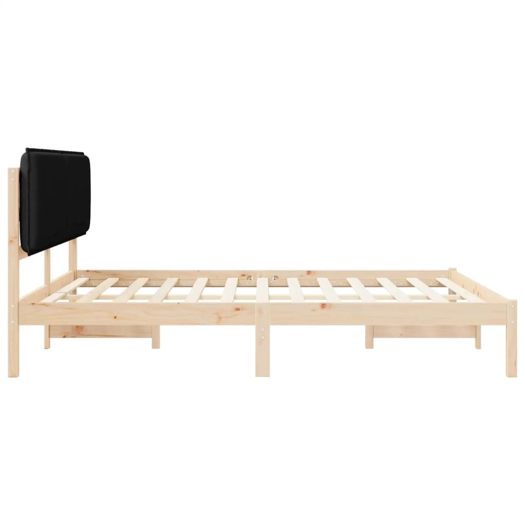 Letto con Testiera Rivestita Nero 200 x 200 cm Pino massello