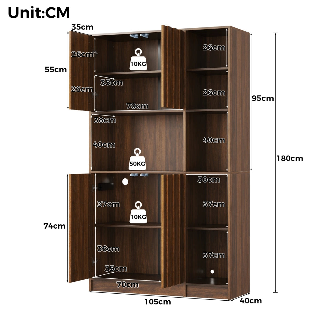 Colonna cucina 105x40x180 cm in MDF marrone, LED, prese e contenitore