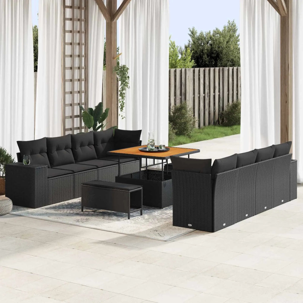 Set Divano da Giardino con cuscino 11 pcs Nero polyrattan 3363934