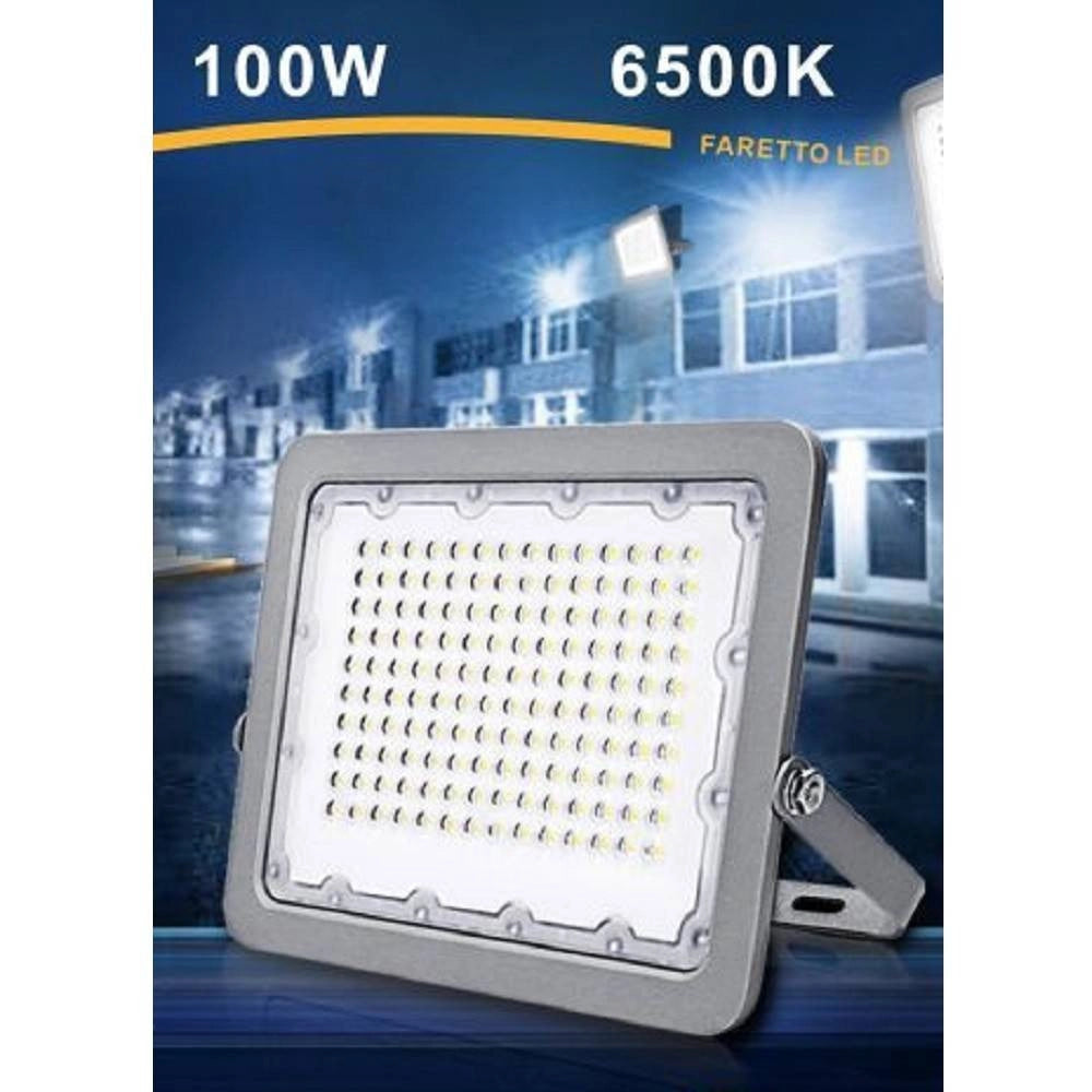 Trade Shop - Faro Led 100w Ultra Slim Esterno Grigio Ip65 Luce 6500k 4000k 3000k Fs100 - -bianco Freddo      -