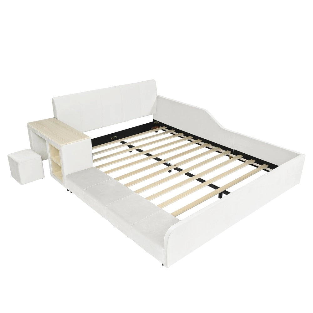 Letto imbottito per bambini con scrivania e sgabello ¨C Minimal ¨C Velluto bianco 140x200cm