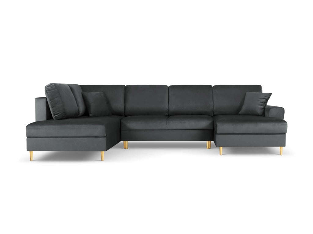 Cosmopolitan Design - Divano panoramico convertibile sinistro con contenitore "Kyoto" 7 posti in velluto grigio scuro 