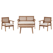 Set di divani da giardino in legno di acacia certificato chiaro Cuscini beige chiaro 4 posti Design moderno Set di conversazione per esterni