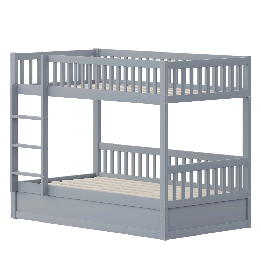 Letto a castello per bambini 90x200 cm in legno massello con contenitore idraulico, grigio