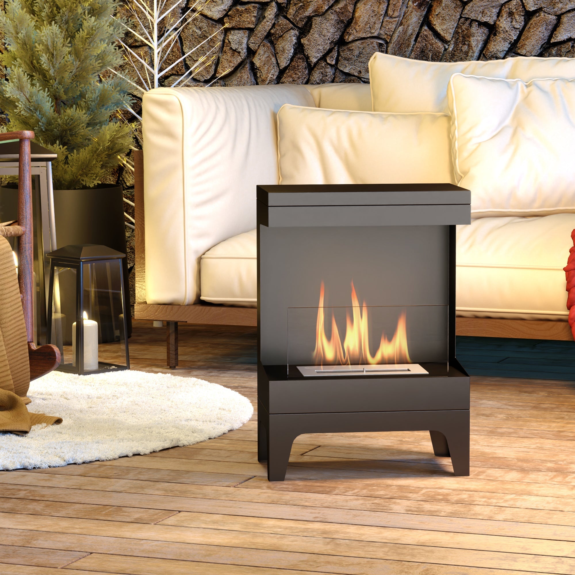 Camino a Bioetanolo da Pavimento Autoportante con Bruciatore da 0,9L 38x22x54 cm Nero