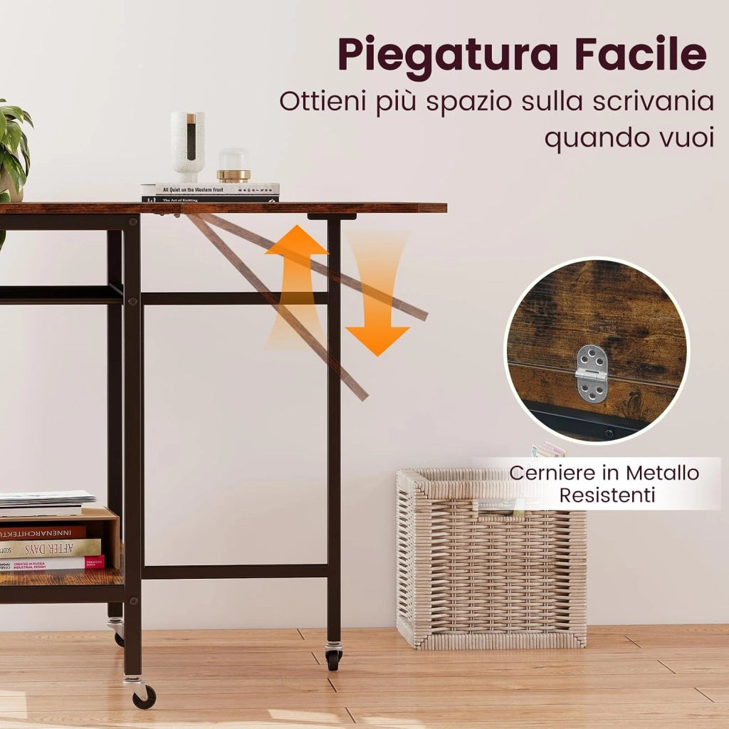 Tavolo da Pranzo per 2-4 Persone, Tavolo Pieghevole con Ampio Piano, Portabottiglie, Ripiano Portaoggetti e Ruote Bloccabili per Cucina, Sala da Pranzo e Soggiorno, 75 x 80 x 75 cm