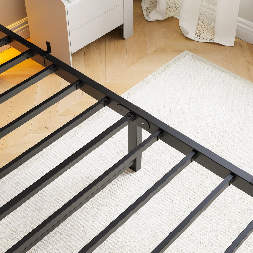 LETTO 90x200 cm con LED RGB e 2 USB in metallo e legno Nero Marrone