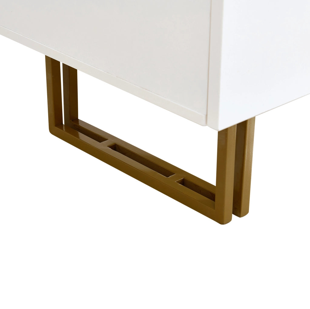 Set sideboard con 6 cassetti e specchio da parete 80x80 cm in MDF bianco con dettagli oro