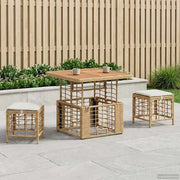 Set da Pranzo per Giardino con cuscino 3 pcs Naturale e Bianco 42026759