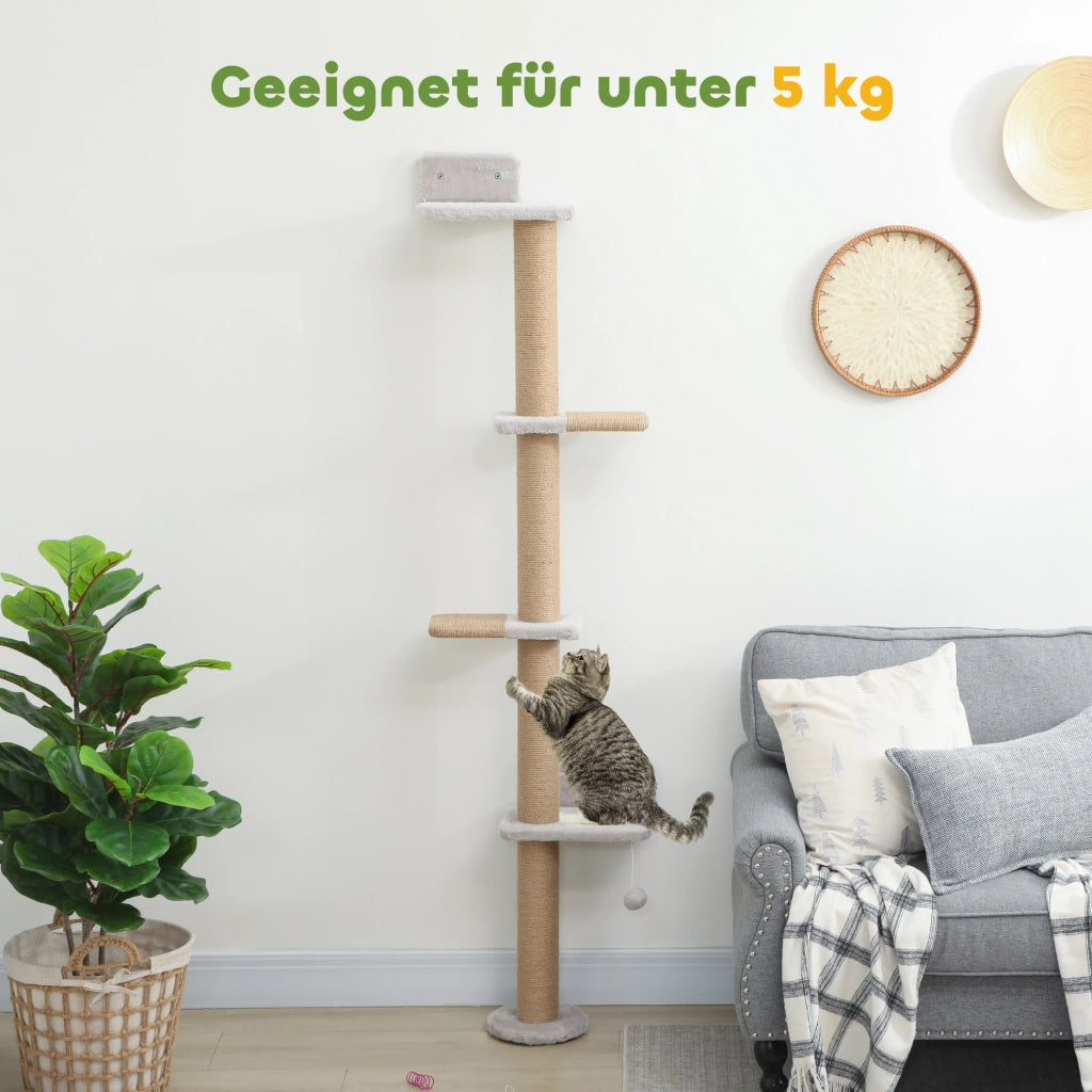 Albero tiragraffi per gatti ¨C zephmum ¨C grigio chiaro, tessuto in peluche, palo in sisal