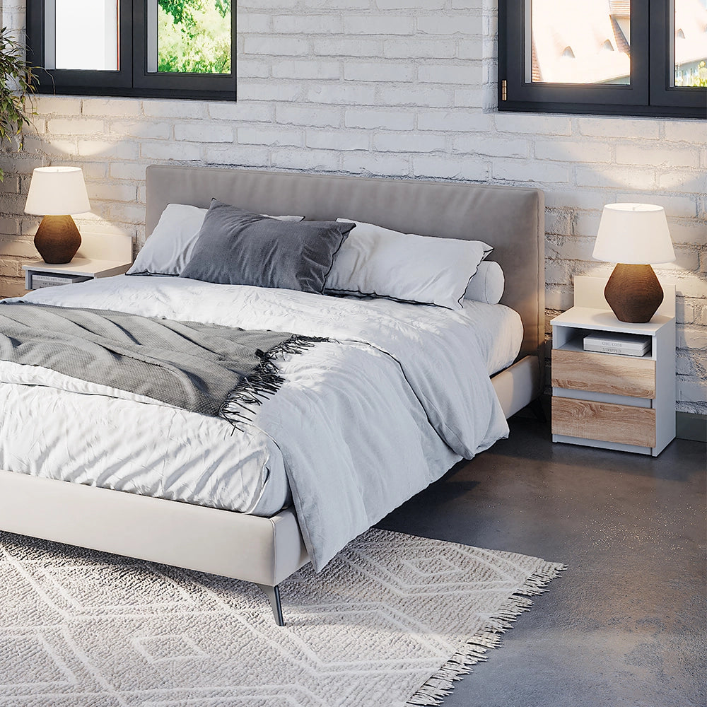 Vicco Comodino Bianco/Sonoma 32.3 x 59.1 cm con 2 cassetti