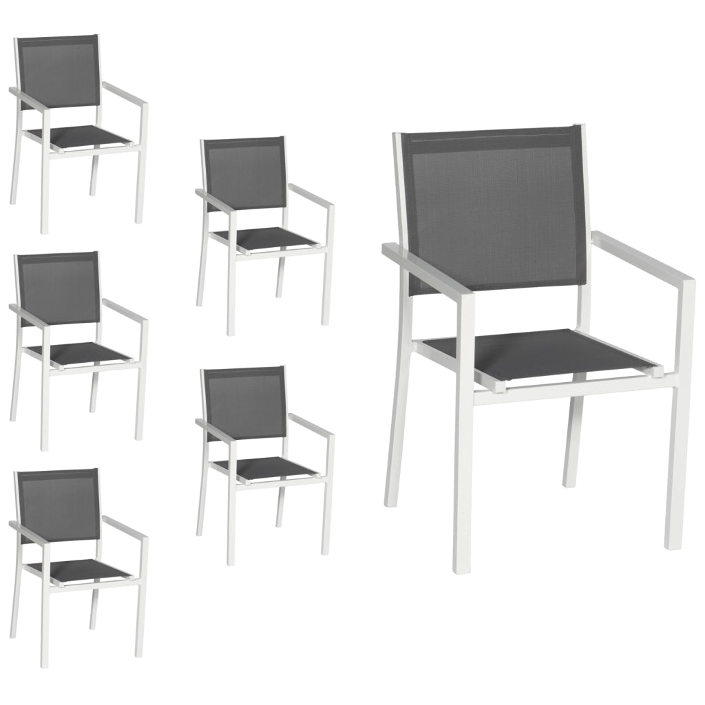 Set di 6 sedie in alluminio bianco - textilene grigio