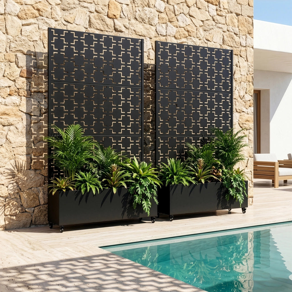 Fioriera con Spalliera Aaskis a Rotelle in Acciaio 190 x 82 x 38 cm - Nero casa.pro