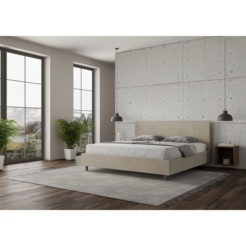Letto imbottito Matrimoniale 200x200 cm Adele - Contenitore,Microfibra,Sabbia