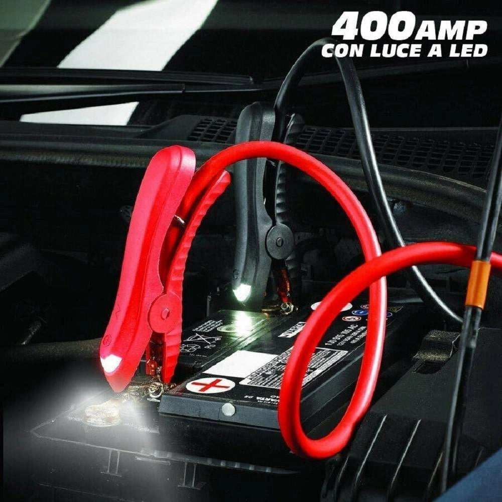 Trade Shop - Cavi Batteria Avviamento Collegamento Auto Moto 400 Amp Con Luce Led Jumper -