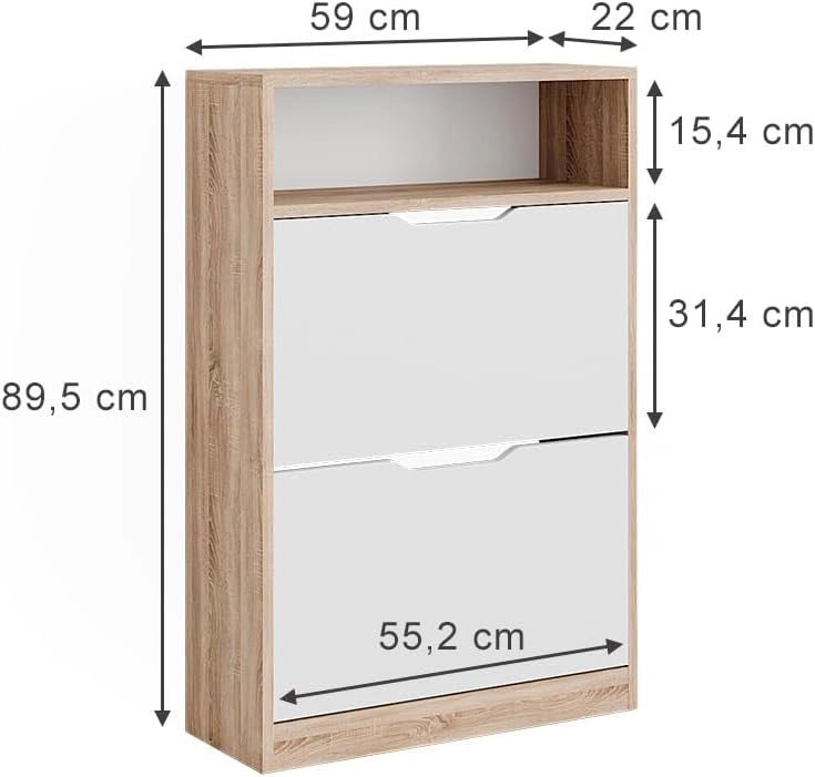 Scarpiera da ingresso Luca, Bianco/Sonoma, 59 x 89.5 cm con 2 scomparti