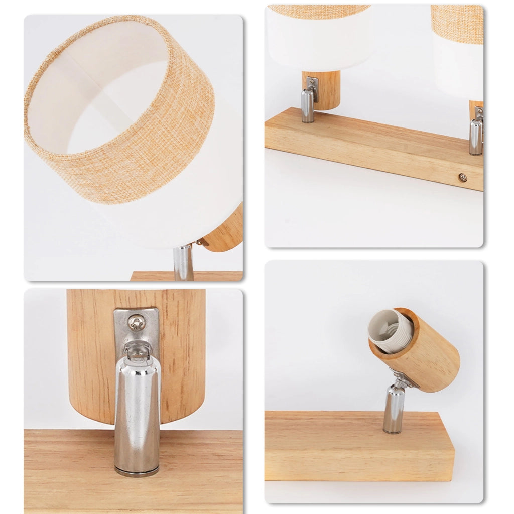 ZMH Faretto da soffitto vintage 3 luci E14 legno tessuto orientabili 350° max 25W senza lampadina