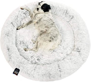 Mandino per cani in pelle naturale – Mandino donut per cani con copertura rimovibile – Mandino donut per cani di diametro 115 cm, colore grigio perla