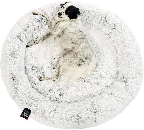 Mandino per cani in pelle naturale – Mandino donut per cani con copertura rimovibile – Mandino donut per cani di diametro 115 cm, colore grigio perla