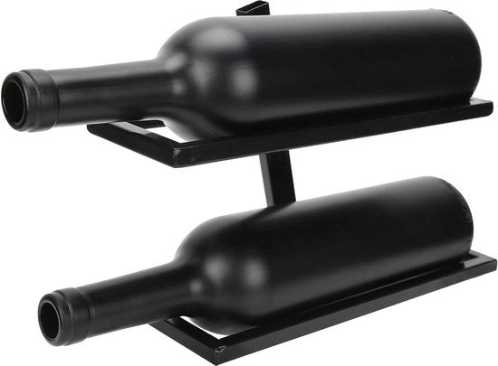 Wijnrek per parete - metallo schienalista - design schienalista per parete - soggiorno cucina bar - 2/4 bottiglie nero (schienalista di vino con 2 bottiglie nero)