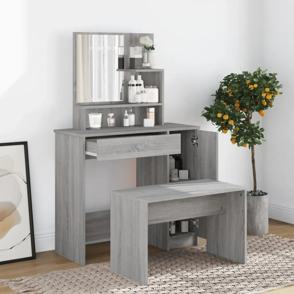 Set Tavolo da Toeletta Grigio Sonoma 86,5x35x136 cm 3114153
