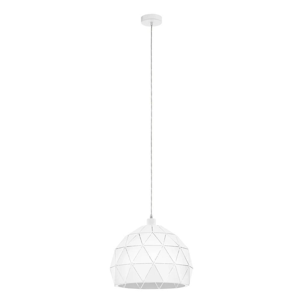 Lampadario A Sospensione Contemporaneo Roccaforte Acciaio Bianco 1 Luce E27 D40