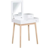 Camerino Design Scandinavo Tavola Da Trucco Multi-rangements Miroir Pieghevole 60L x 50l x 86H cm Pino E MDF Bianco