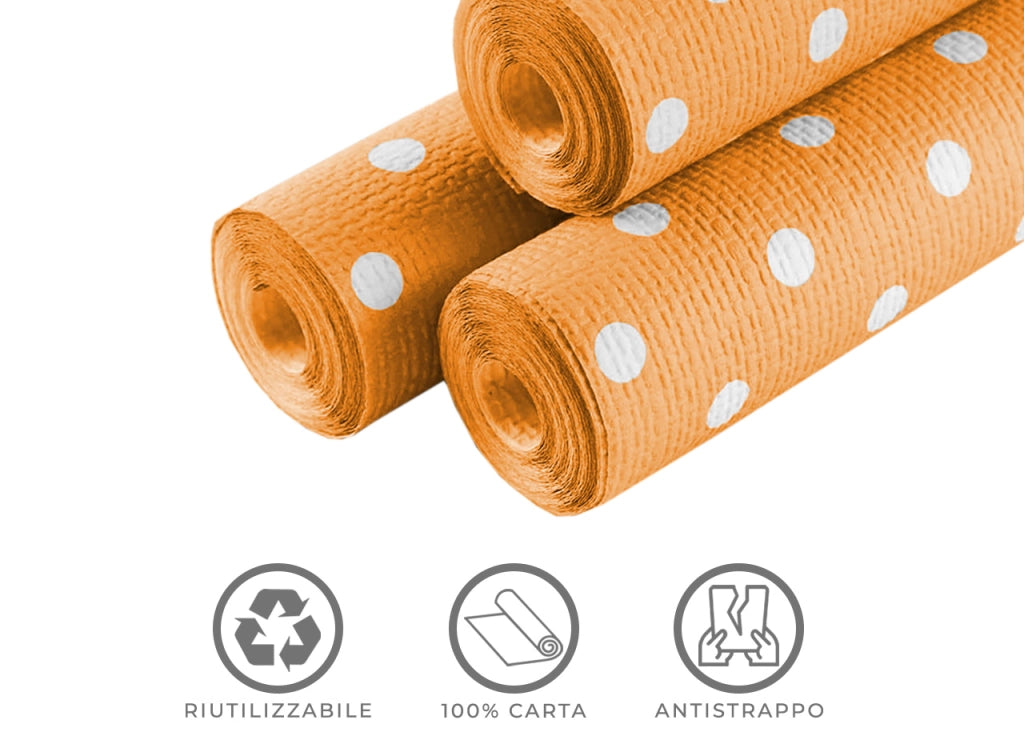 Rotolo Tovaglia A Pois Per Feste Antistrappo 100% Carta Made Italy 5mtx1,20mt - 5 Metri - Arancio