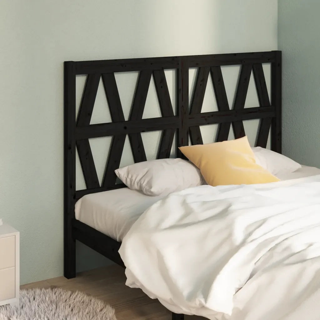 Testiera per Letto Nera 146x4x100 cm in Legno Massello di Pino 818624