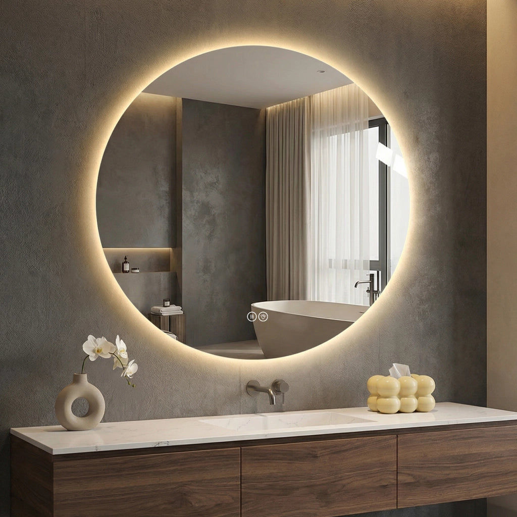 Specchio LED rotondo da bagno con luce regolabile e antiappannamento