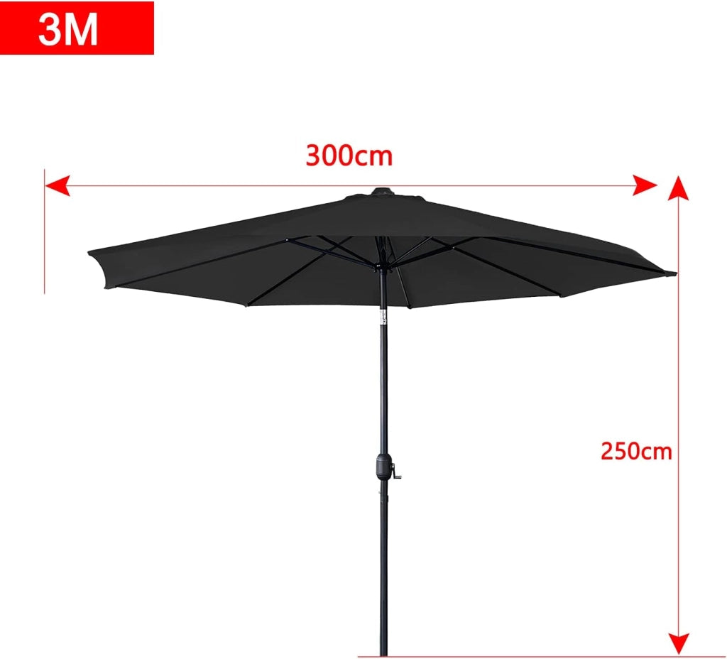 Ombrellone da balcone, 300 cm, pieghevole a 30°, con manovella, in alluminio, ombrellone da giardino, balcone, protezione UV, protezione solare, terrazza, giardino, spiaggia
