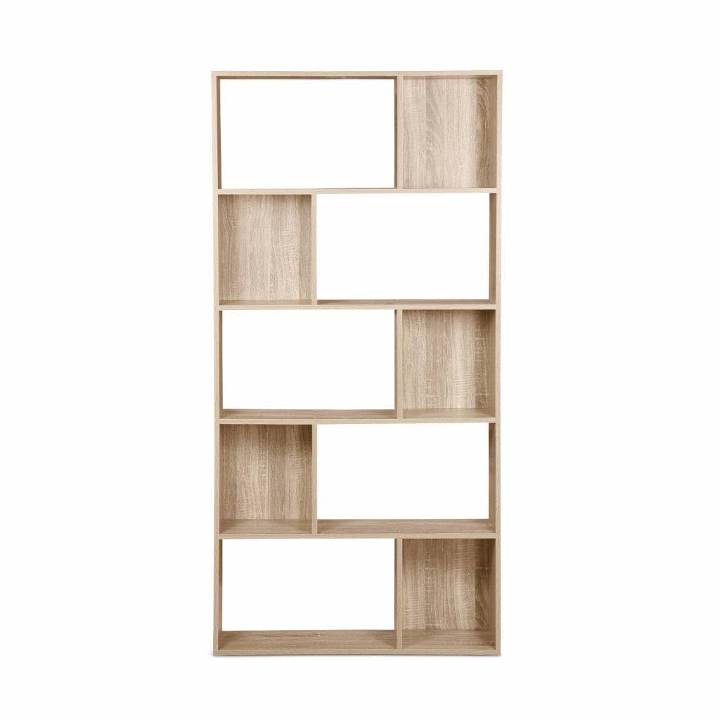 Libreria a 5 ripiani con 10 vani, marrone naturale