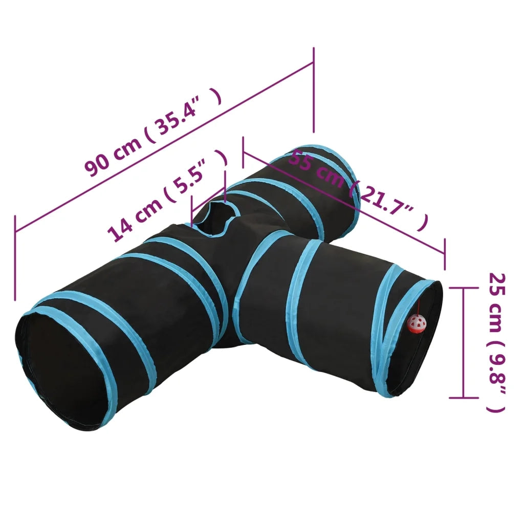 Tunnel per Gatti a 3 Vie Nero e Blu 90 cm in Poliestere CFW4811101