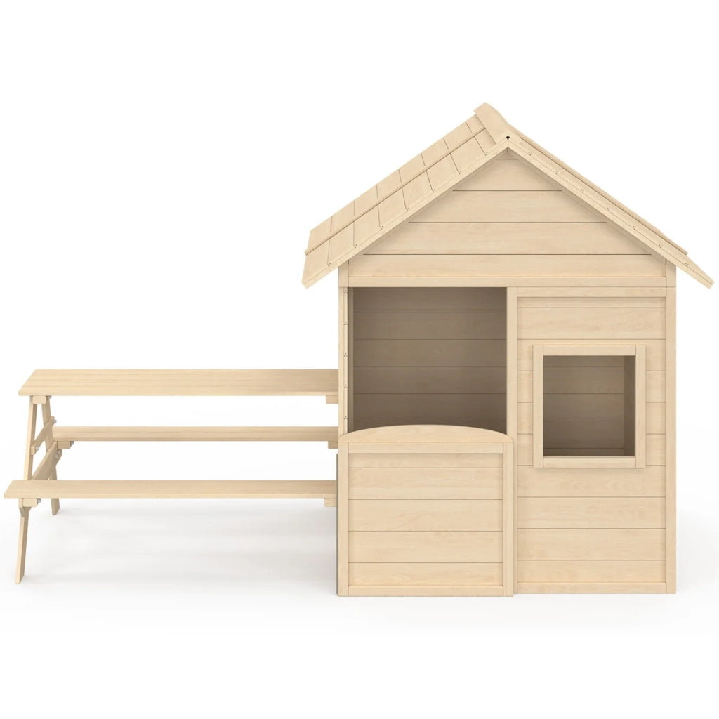 IDMarket - Casetta in legno per bambini ODYSSEY, casetta da esterno con tavolo da picnic incorporato