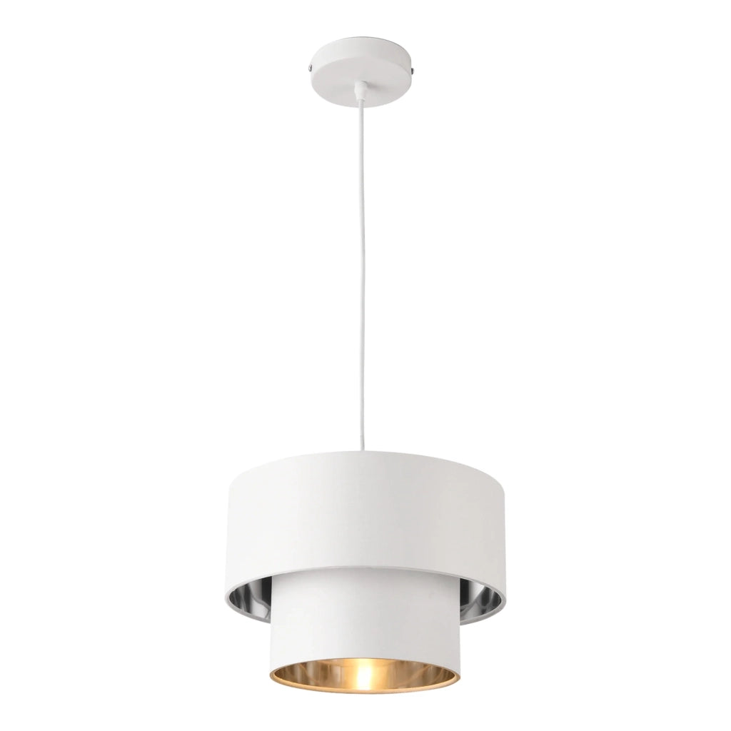 Lampada a sospensione moderna attacco da 60 watt metallo e tessuto diametro 30 cm bianco-argento 03_0005259