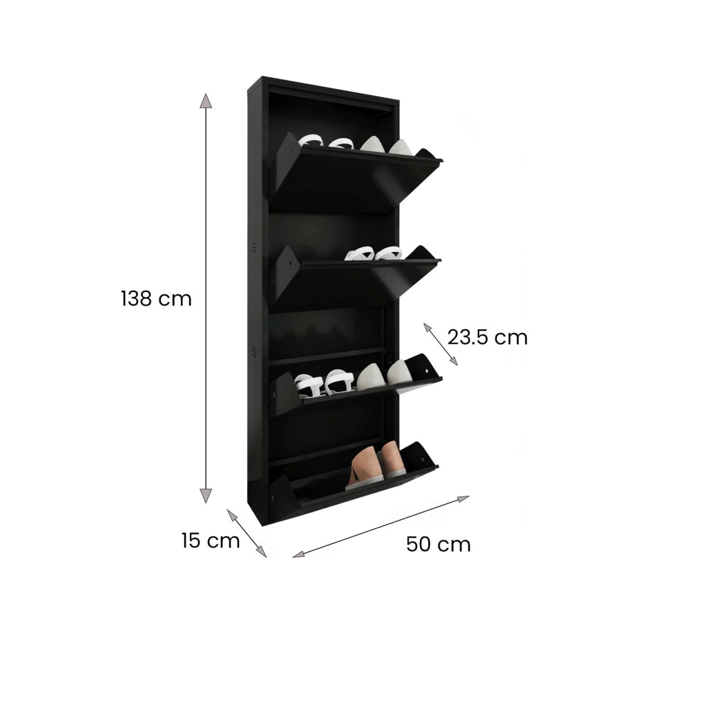 Scarpiera Axe, Mobile portascarpe in metallo, Armadio da ingresso multiuso, Mobiletto per calzature, 50x15h138 cm, Nero