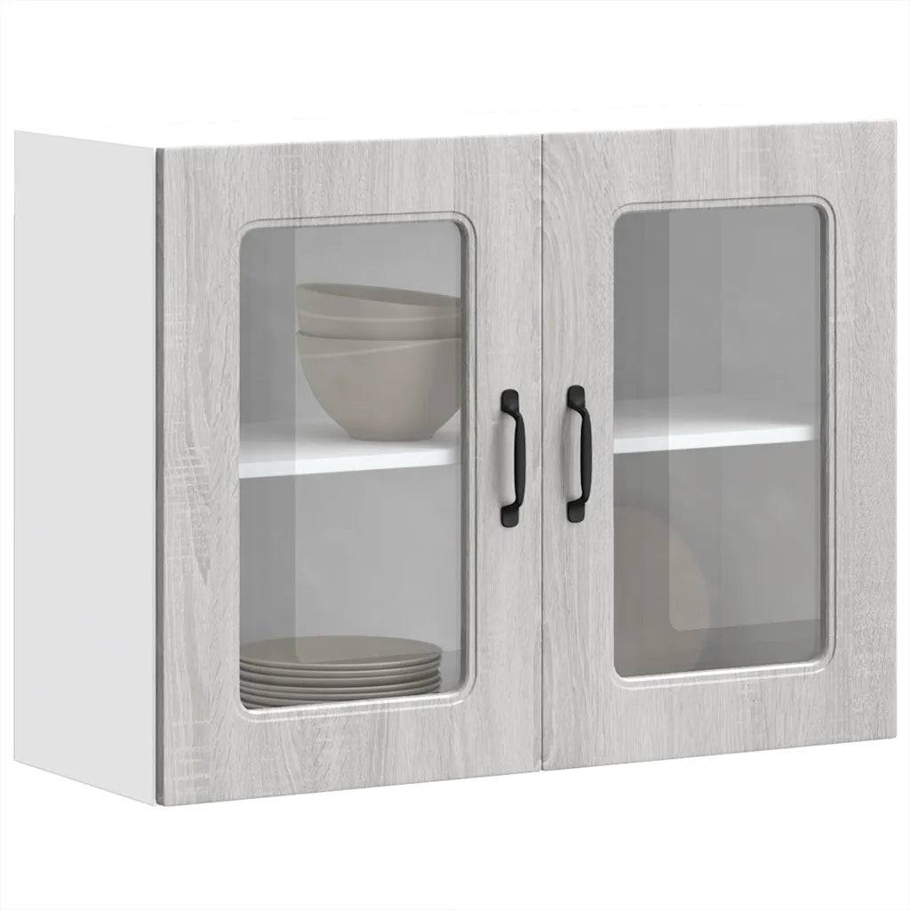Pensile da Cucina con Porta in Vetro Kalmar Grigio Sonoma