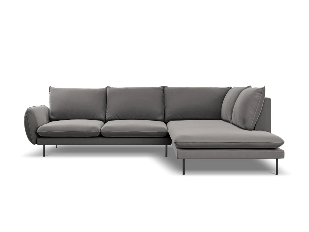 Cosmopolitan Design - Divano angolare destro "Vienna" 6 posti in velluto grigio chiaro 