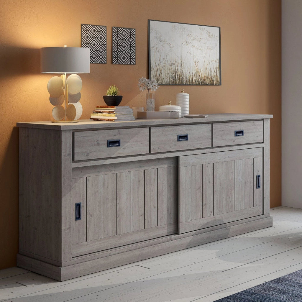 Madia Malonno, Credenza 2 Ripiani, 220x50x95h cm Grigio Rovere Grigio