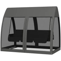Dondolo da Giardino 2 in 1 Convertibile in Letto con Cuscini e Zanzariera, 240x140x197 cm, Grigio