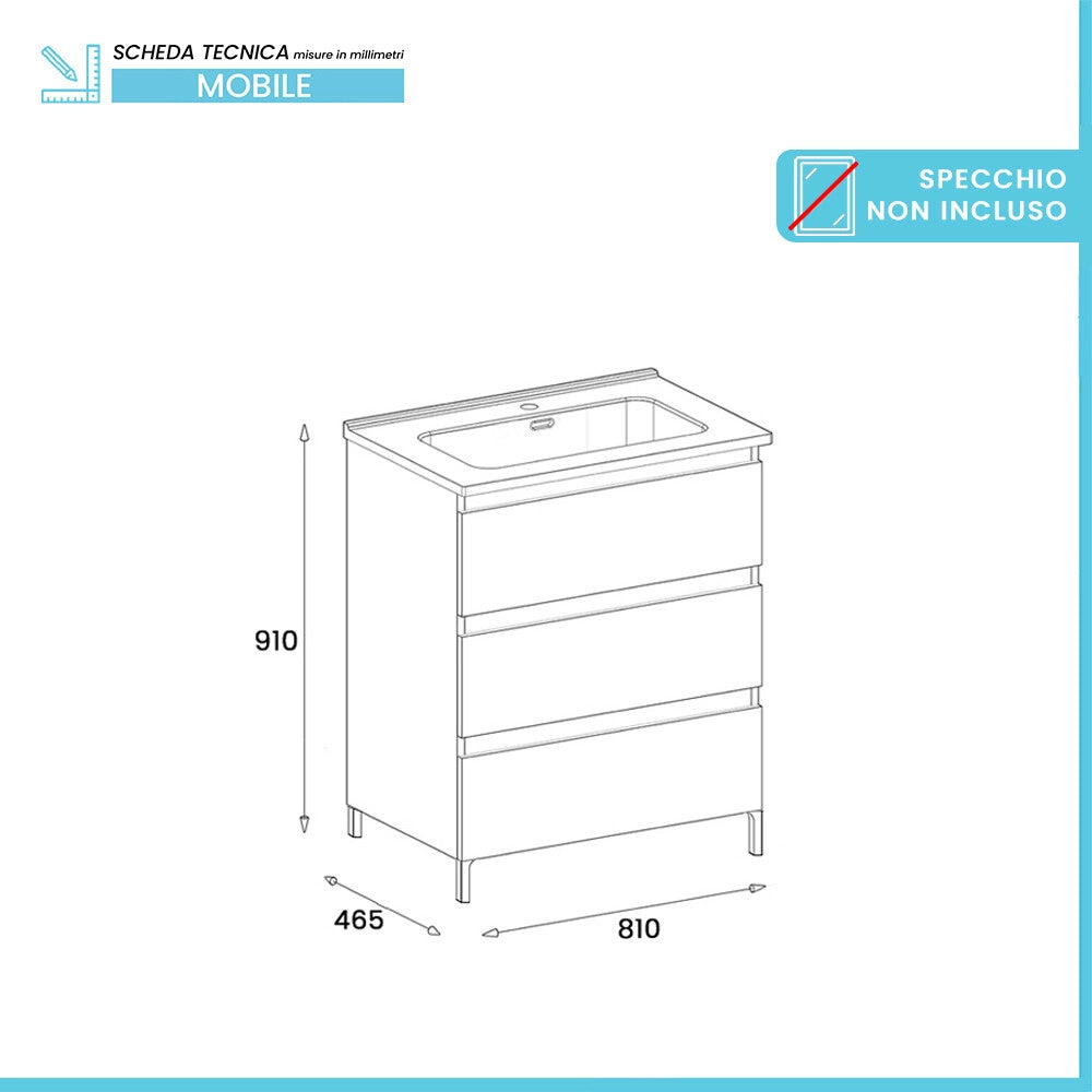 Mobile bagno a terra 80 cm in bianco lucido con lavabo Leda