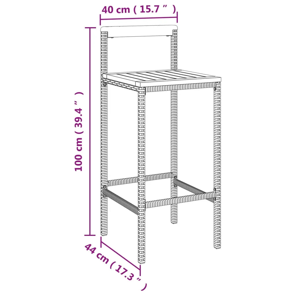 Set Bar Giardino 5pz | Set Salotto da Giardino Grigio Polyrattan e Legno Massello Acacia