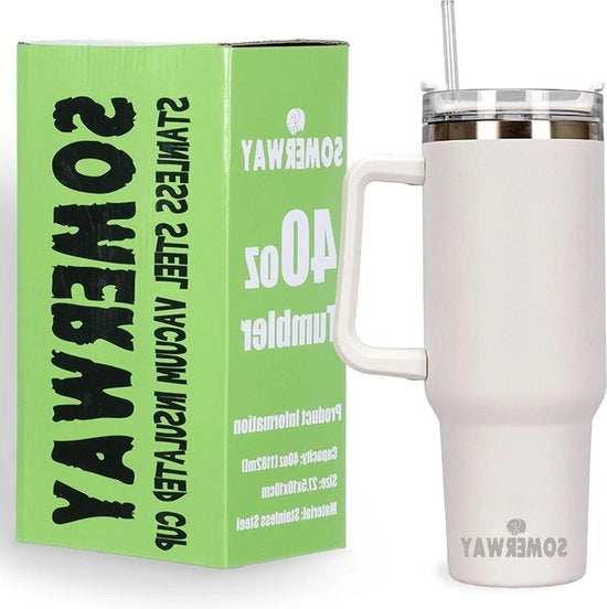 Moka a doppia parete con beccuccio e coperchio - 1182 ml - acciaio inossidabile - isolato a vuoto - caffè caldo e freddo - bianco